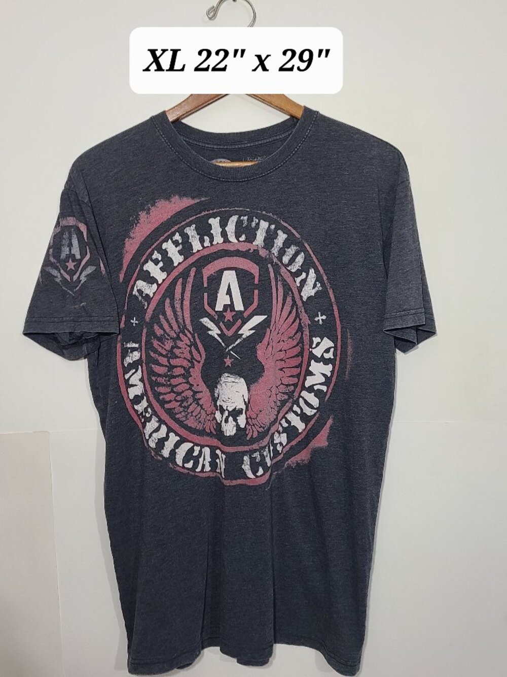 Affliction American Customs Men's Gray Faded XL T-Shirt